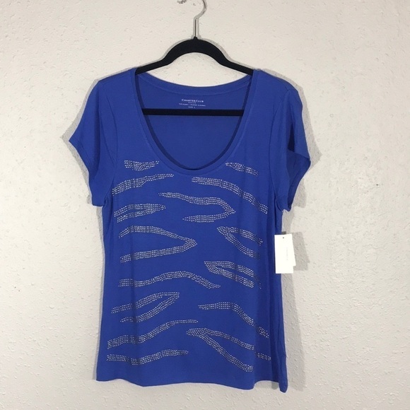 Charter Club NWT Pantone Color of 2022 Periwinkle Scoop Bling T-Shirt - Picture 1 of 8